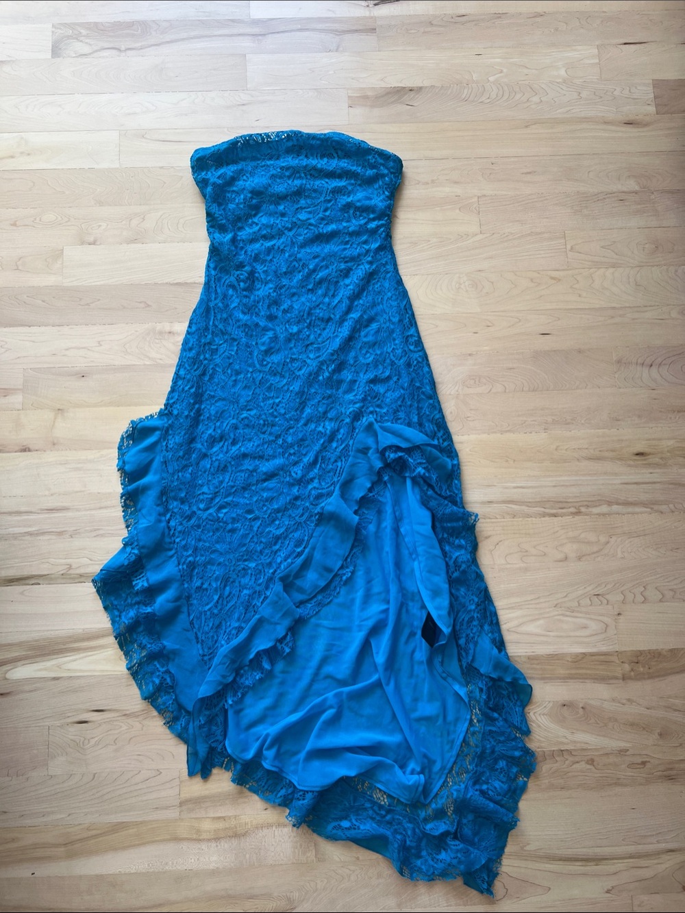 Urban Outfitters Blue Strapless Lace High-Low Dress